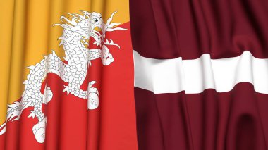 Gerçekçi kumaş dokusuna sahip BHUTAN ve LATVIA bayrakları