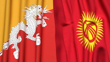 Gerçekçi kumaş dokusuna sahip BHUTAN ve KYRGYZSTAN bayrakları