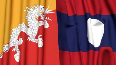 Gerçekçi kumaş desenli BHUTAN ve LAOS bayrakları