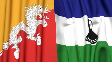 Gerçekçi kumaş desenli BHUTAN ve LESOTHO bayrakları