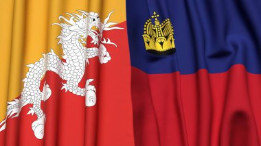 BHUTAN ve LIECHTENSTEIN bayrakları gerçekçi kumaş dokusuyla