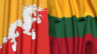 BHUTAN ve LITHUANIA bayrakları gerçekçi kumaş dokusuyla