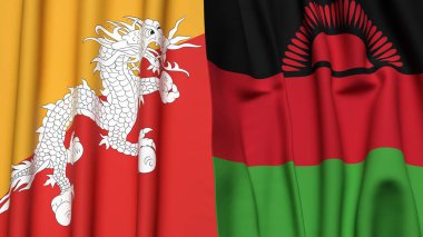 Gerçekçi kumaş dokusuna sahip BHUTAN ve MALAWI bayrakları