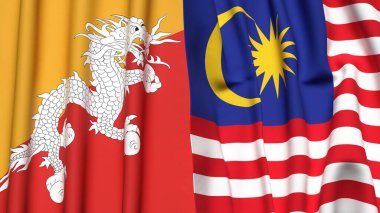 Gerçekçi kumaş dokusuna sahip BHUTAN ve MALAYSIA bayrakları