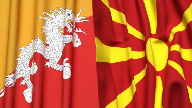 Gerçekçi kumaş dokusuna sahip BHUTAN ve MACEDONIA bayrakları