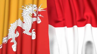 BHUTAN ve Monako bayrakları gerçekçi kumaş dokusuyla