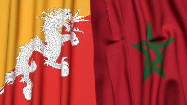 BHUTAN ve MoroCCO bayrakları gerçekçi kumaş dokusuyla