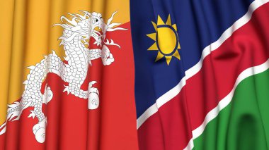 Gerçekçi kumaş dokusuna sahip BHUTAN ve NAMIBIA bayrakları