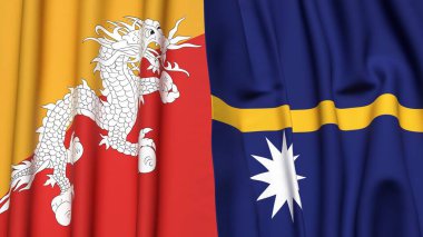 Gerçekçi kumaş dokusuna sahip BHUTAN ve NAURU bayrakları