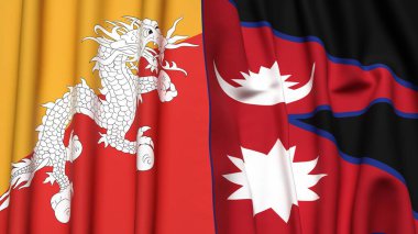 Gerçekçi kumaş dokusuna sahip BHUTAN ve NEPAL bayrakları