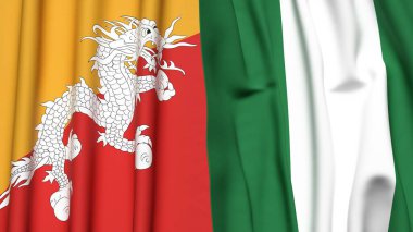 Gerçekçi kumaş dokusuna sahip BHUTAN ve NIGERIA bayrakları