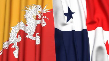 Gerçekçi kumaşlı BHUTAN ve Panama bayrakları