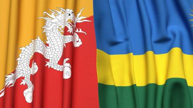 Gerçekçi kumaşlı BHUTAN ve Rwanda bayrakları