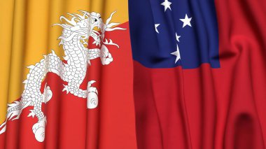 Gerçekçi kumaş desenli BHUTAN ve SAMOA bayrakları
