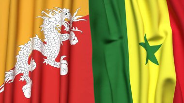 BHUTAN ve SENEGAL bayrakları gerçekçi kumaş dokusuyla