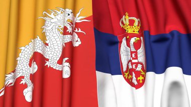 Gerçekçi kumaş dokusuna sahip BHUTAN ve SERBIA bayrakları