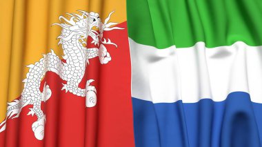BHUTAN ve SIERRA LEONE bayrakları gerçekçi kumaş dokusuyla