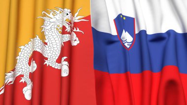 Gerçekçi kumaş dokusuna sahip BHUTAN ve SLOVENIA bayrakları