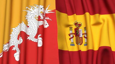 Gerçekçi kumaş desenli BHUTAN ve SPAIN bayrakları
