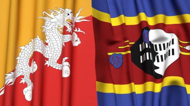Gerçekçi kumaş dokusuna sahip BHUTAN ve SWAZILAND bayrakları