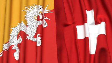Gerçekçi kumaş dokusuna sahip BHUTAN ve SWitzERLAND bayrakları