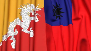 Gerçekçi kumaş desenli BHUTAN ve Tayvan bayrakları