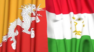 Gerçekçi kumaş dokusuna sahip BHUTAN ve TAJIKISTAN bayrakları