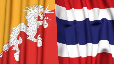 BHUTAN ve THAILAND bayrakları gerçekçi kumaş dokusuyla