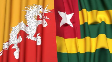 BHUTAN ve TOGO bayrakları gerçekçi kumaş dokusuyla