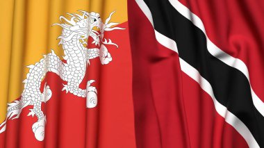 Gerçekçi kumaş dokusuna sahip BHUTAN ve TRINIDAD bayrakları