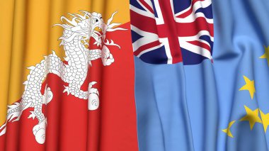 Gerçekçi kumaş dokusuna sahip BHUTAN ve TUVALU bayrakları