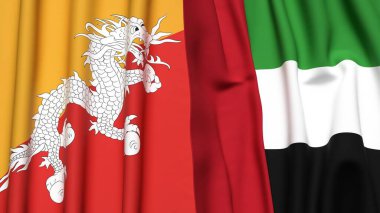 Gerçekçi kumaş desenli BHUTAN ve BAE bayrakları