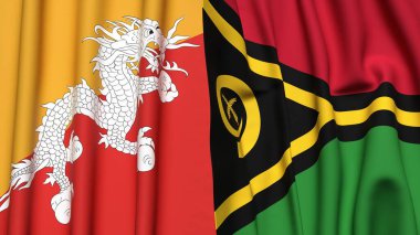 Gerçekçi kumaş dokusuna sahip BHUTAN ve VANUATU bayrakları