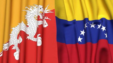 Gerçekçi kumaşlı BHUTAN ve Venezuela bayrakları