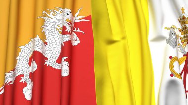Gerçekçi kumaş dokusuna sahip BHUTAN ve VATİKAN bayrakları
