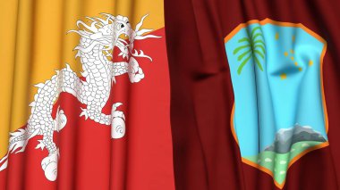 Gerçekçi kumaşlı BHUTAN ve Batı Hint Adaları bayrakları