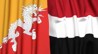 Gerçekçi kumaşlı BHUTAN ve YEmen bayrakları