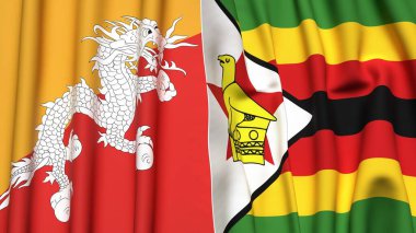 Gerçekçi kumaş dokusuna sahip BHUTAN ve ZIMBABWE bayrakları