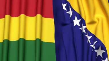 Gerçek kumaş dokusuna sahip BOLIVIA ve BOSNIA bayrakları