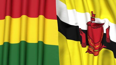 Gerçekçi kumaş dokusuna sahip BOLIVIA ve BRUNEI bayrakları