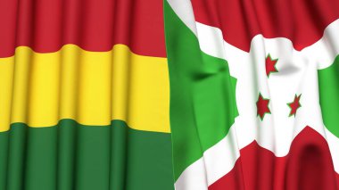 Gerçekçi kumaş dokusuna sahip BOLIVIA ve BURUNDI bayrakları