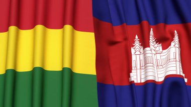 Gerçek kumaş dokusuna sahip BOLIVIA ve CAMBODIA bayrakları