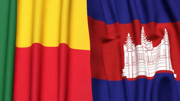 Gerçekçi kumaş dokusuna sahip BENIN ve CAMBODIA bayrakları