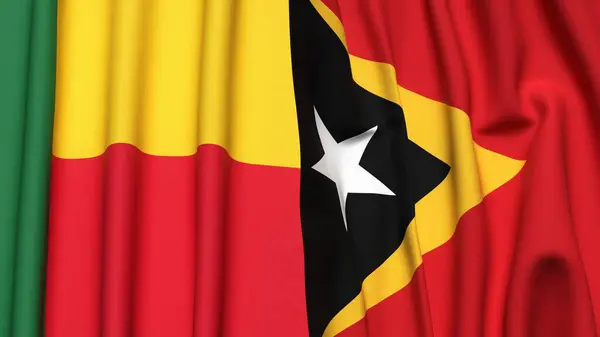 Gerçekçi kumaş dokusuna sahip BENIN ve Doğu TiMOR bayrakları