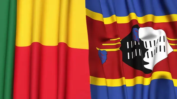 BENIN ve Eswatini bayrakları gerçekçi kumaş dokusuyla