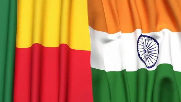 Gerçekçi kumaş dokusuna sahip BENIN ve Hindistan bayrakları