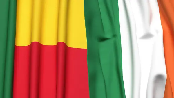 Gerçekçi kumaş dokusuna sahip Benin ve IRELAND bayrakları