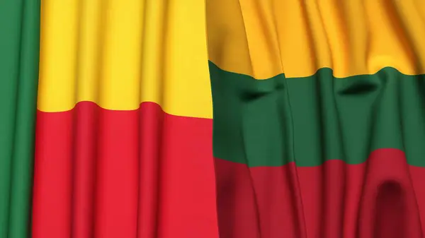 Gerçekçi kumaş dokusuna sahip BENIN ve LITHUANIA bayrakları