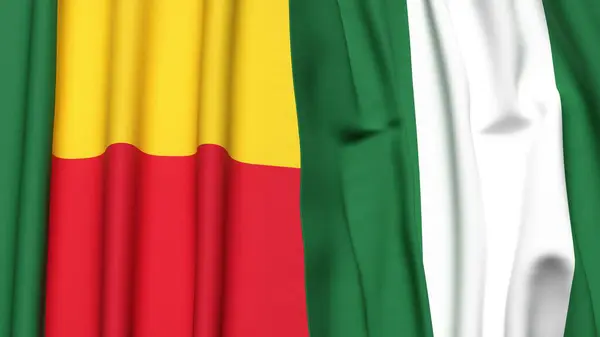 Gerçekçi kumaş dokusuna sahip BENIN ve NIGERIA bayrakları