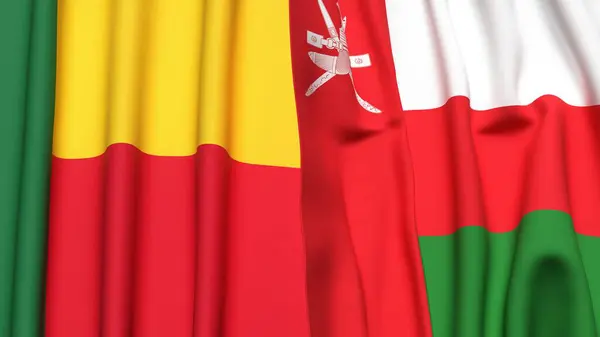 BENIN ve OMAN bayrakları gerçekçi kumaş desenli
